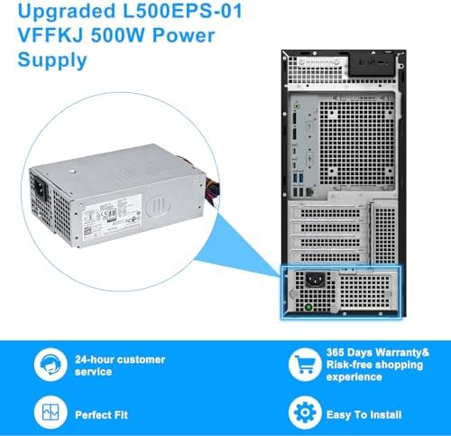 D500EPS-01 500W Power Supply L500EPS-01 VFFKJ Compatible with Dell XPS 8950 Vostro 3901 3910 Inspiron 3910 D12 Latitude D500 Optiplex 7000MT HU500EPS-00 HU500EPS-01 DPS-500AB-58A Power Supply