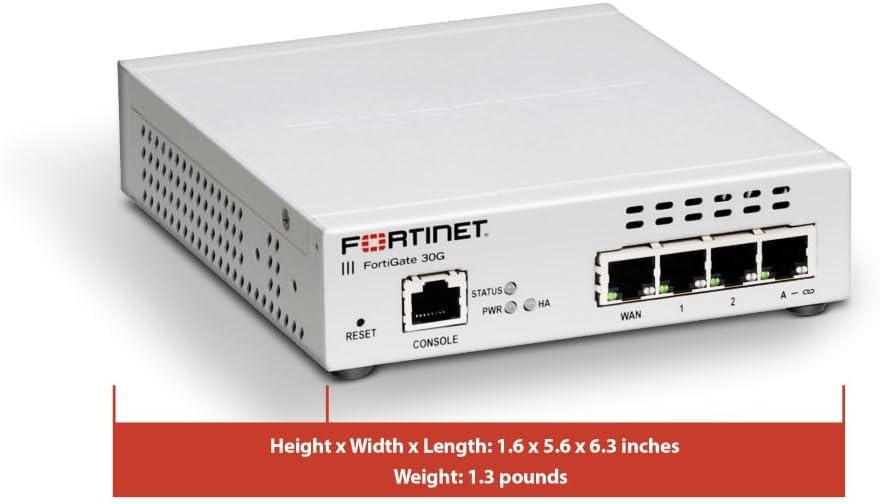 Fortinet FortiGate-30G Firewall for Small Offices with 4 Gigabit Ethernet RJ45 Ports (FG-30G