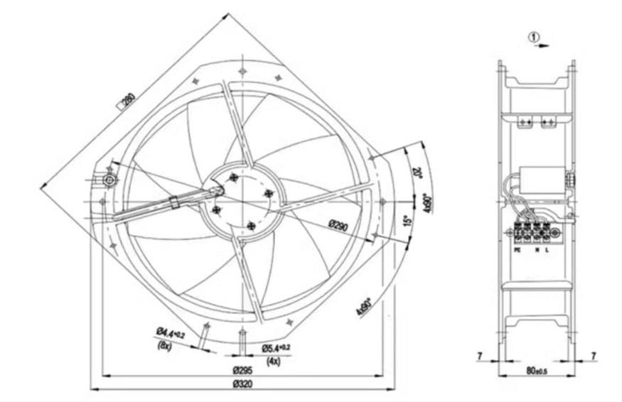 W2E250-HL08-07 280×280×80mm Fan W2E250-HL08-07 115V Cabinet Cooling Fan
