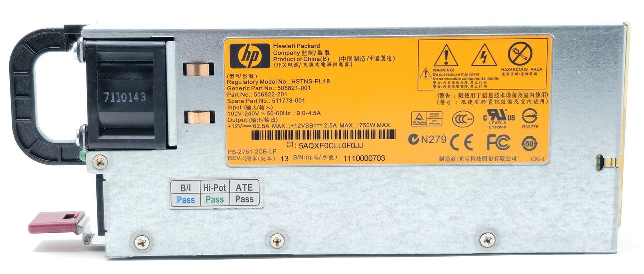 HP 506822-201 - 750W High Efficiency Common Slot CS Hot Plug Power Supply for HPE ProLiant DL180 DL360 DL370 DL380 DL385 ML370 G6 G7 G8