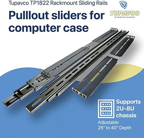 Rackmount Sliding Rails - Kit for 2U-8U Chassis (Adjustable 26" to 40" Depth 2 or 4 Post Mount Sliders for Server Case (Compatible with Any Standard Rack, Cabinet, Computer Enclosure Tupavco TP1822