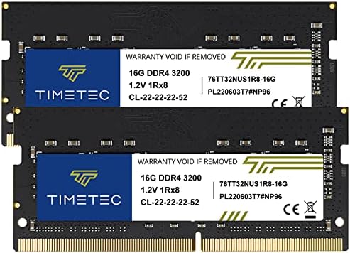 Timetec Premium 32GB KIT(2x16GB DDR4 3200MHz (or 2933MHz or 2666MHz PC4-25600 Non-ECC Unbuffered 1.2V CL22 2Rx8 Dual Rank 260 Pin SODIMM Laptop Notebook PC Computer Memory RAM Upgrade