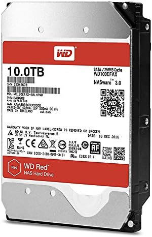 Western Digital 10TB WD Red NAS Internal Hard Drive - 5400 RPM Class, SATA 6 Gb/s, CMR, 256 MB Cache, 3.5" - WD100EFAX (Old Version