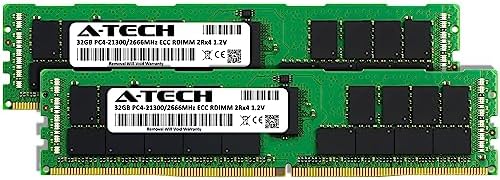 A-Tech 64GB Kit (2x32GB DDR4 2666MHz PC4-21300 ECC RDIMM 2Rx4 Dual Rank 1.2V ECC Registered DIMM 288-Pin Server & Workstation RAM Memory Upgrade Modules (A-Tech Enterprise Series