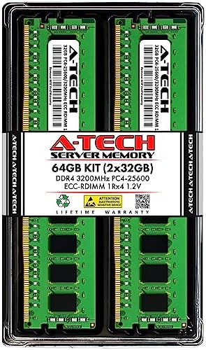 A-Tech 64GB Kit (2x32GB DDR4 2400MHz PC4-19200 ECC RDIMM 2Rx4 Dual Rank 1.2V ECC Registered DIMM 288-Pin Server & Workstation RAM Memory Upgrade Modules (A-Tech Enterprise Series