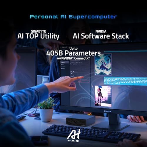 GIGABYTE AI TOP Atom Personal AI Supercomputer, Arm Cortex-X295 + Cortex A725, NVIDIA® Blackwell Architecture, 128GB LPDDR5X, 4TB PCIe 5.0 NVMe SSD, NVIDIA DGX™ OS, Black