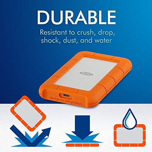 LaCie Rugged USB-C 2TB External Hard Drive Portable HDD – USB 3.0 compatible, Drop Shock Dust Rain Resistant, for Mac and PC Computer Desktop Workstation Laptop, 1 Month Adobe CC (STFR2000800