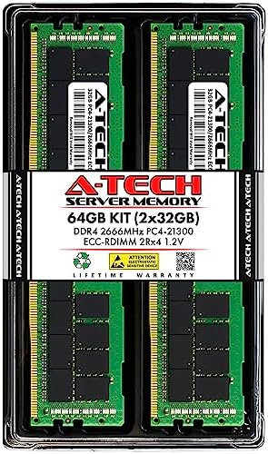 A-Tech 64GB Kit (2x32GB DDR4 2400MHz PC4-19200 ECC RDIMM 2Rx4 Dual Rank 1.2V ECC Registered DIMM 288-Pin Server & Workstation RAM Memory Upgrade Modules (A-Tech Enterprise Series