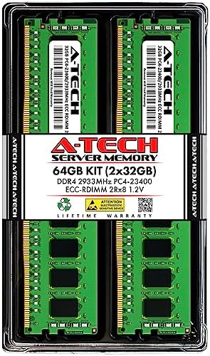 A-Tech 64GB Kit (2x32GB DDR4 2400MHz PC4-19200 ECC RDIMM 2Rx4 Dual Rank 1.2V ECC Registered DIMM 288-Pin Server & Workstation RAM Memory Upgrade Modules (A-Tech Enterprise Series