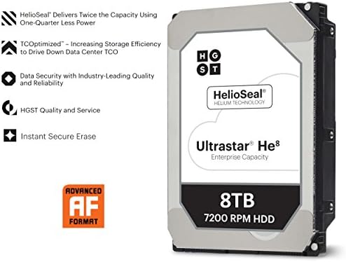 HGST Ultrastar He8 | HUH728080ALE600 | 0F23267 | 8TB 7200 RPM 128MB Cache SATA 6.0Gb/s 3.5" Inch | 512e | Instant Secure Erase | Helium Platform Hard Disk Drive HDD