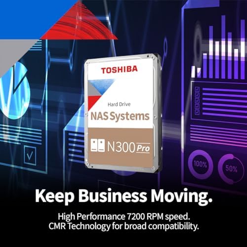 Toshiba N300 16TB NAS 3.5-Inch Internal Hard Drive - CMR SATA 6 GB/s 7200 RPM 512 MB Cache - HDWG51GXZSTA