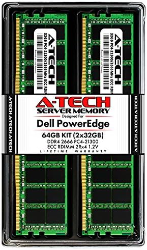 A-Tech 64GB (2x32GB Memory for Dell PowerEdge R440, T440, R540, R640, T640, M640, FC640, R740, R740XD, R940, C6420 | DDR4 2666MHz ECC RDIMM PC4-21300 2Rx4 1.2V 288-Pin DIMM Server RAM Upgrade Kit