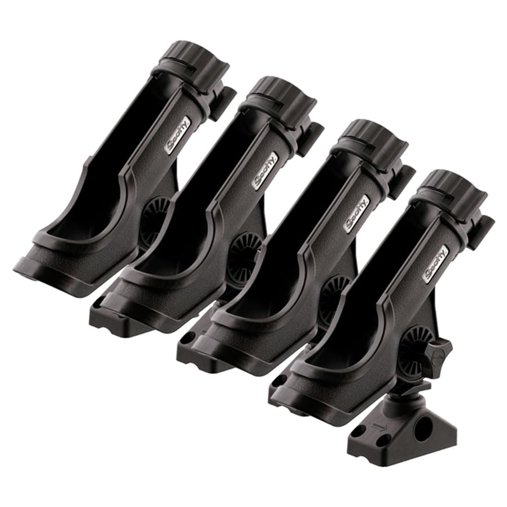 Scotty 0230-BK-QUAD Powerlock Rod Holder w/#241 Side/Deck Mount, Black, 4 pack