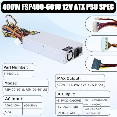 LXun Upgraded FSP400-601U P1H-6400P 400W Power Supply P1M-6400P FSP350-601U FSP300-601U PSU Compatible with 1U -5V FSP400-601U SPI400IUG Switching Power Supply Repair 400w Switching Power Supply