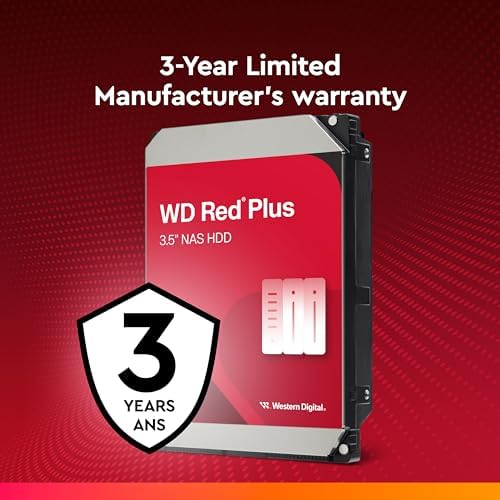 Western Digital 4TB WD Red Plus NAS Internal Hard Drive HDD - 5400 RPM, SATA 6 Gb/s, CMR, 128 MB Cache, 3.5" -WD40EFZX