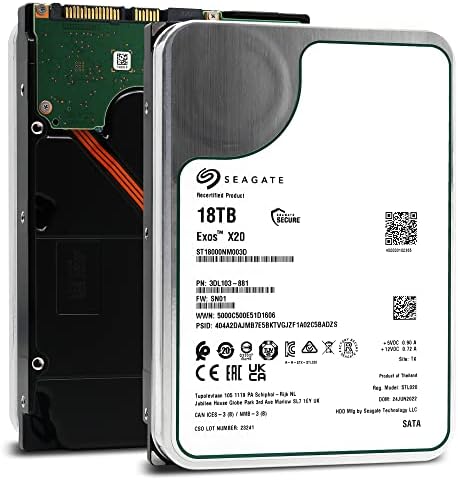 Seagate Exos X20 18TB 7200 RPM 512e SATA 6Gb/s 3.5" Enterprise Hard Drive - ST18000NM003D (Renewed
