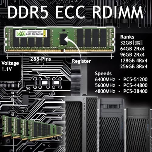 NEMIX RAM 256GB (1X256GB DDR5 5600MHZ PC5-44800 CL46 8Rx4 1.1V 288-PIN ECC RDIMM Registered Server Memory Compatible with Dell PowerEdge R760 Rack Server