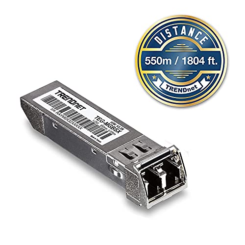 TRENDnet SFP Multi-Mode LC Module 4-Pack, TEG-MGBSX/4, Transmission Up to 550m (1804 Ft, Mini-GBIC, Hot Pluggable, IEEE 802.3z Gigabit Ethernet, Supports Up to 1.25 Gbps, Lifetime Protection