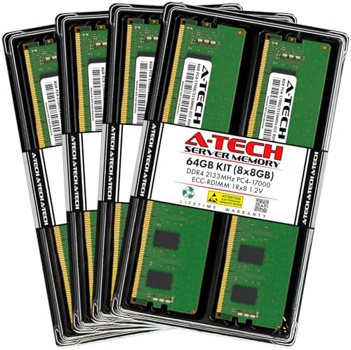 A-Tech 64GB Kit (2x32GB DDR4 2133MHz PC4-17000 ECC RDIMM 2Rx4 Dual Rank 1.2V ECC Registered DIMM 288-Pin Server & Workstation RAM Memory Upgrade Modules (A-Tech Enterprise Series
