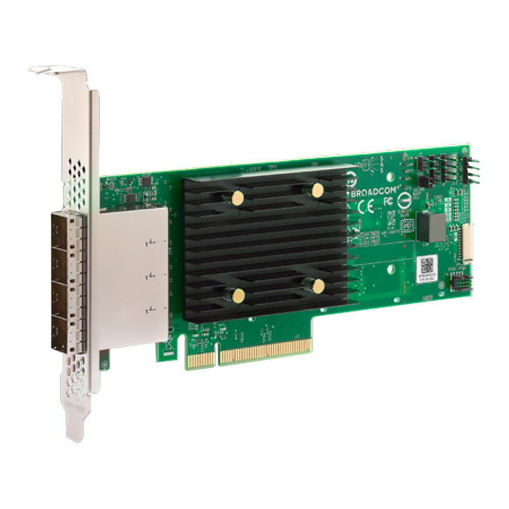Broadcom 9500-16e HBA Tri-Mode Storage Adapter, 16 External Ports, 4 x4 SFF-8644, x8 PCIe Gen 4.0, 8.74W