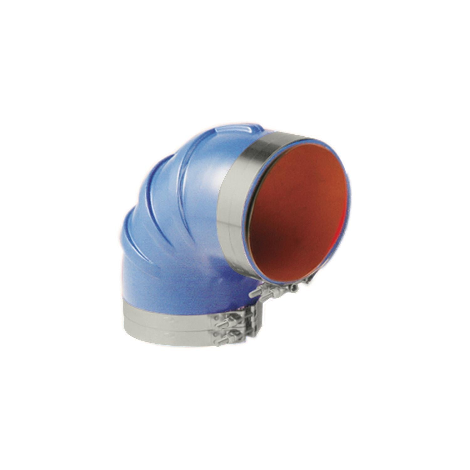 Trident Marine 290V3000-S/S Trident Blue Silicone "VHT" 90 Degree Elbow w/T-Bolt, Clamps, 3"
