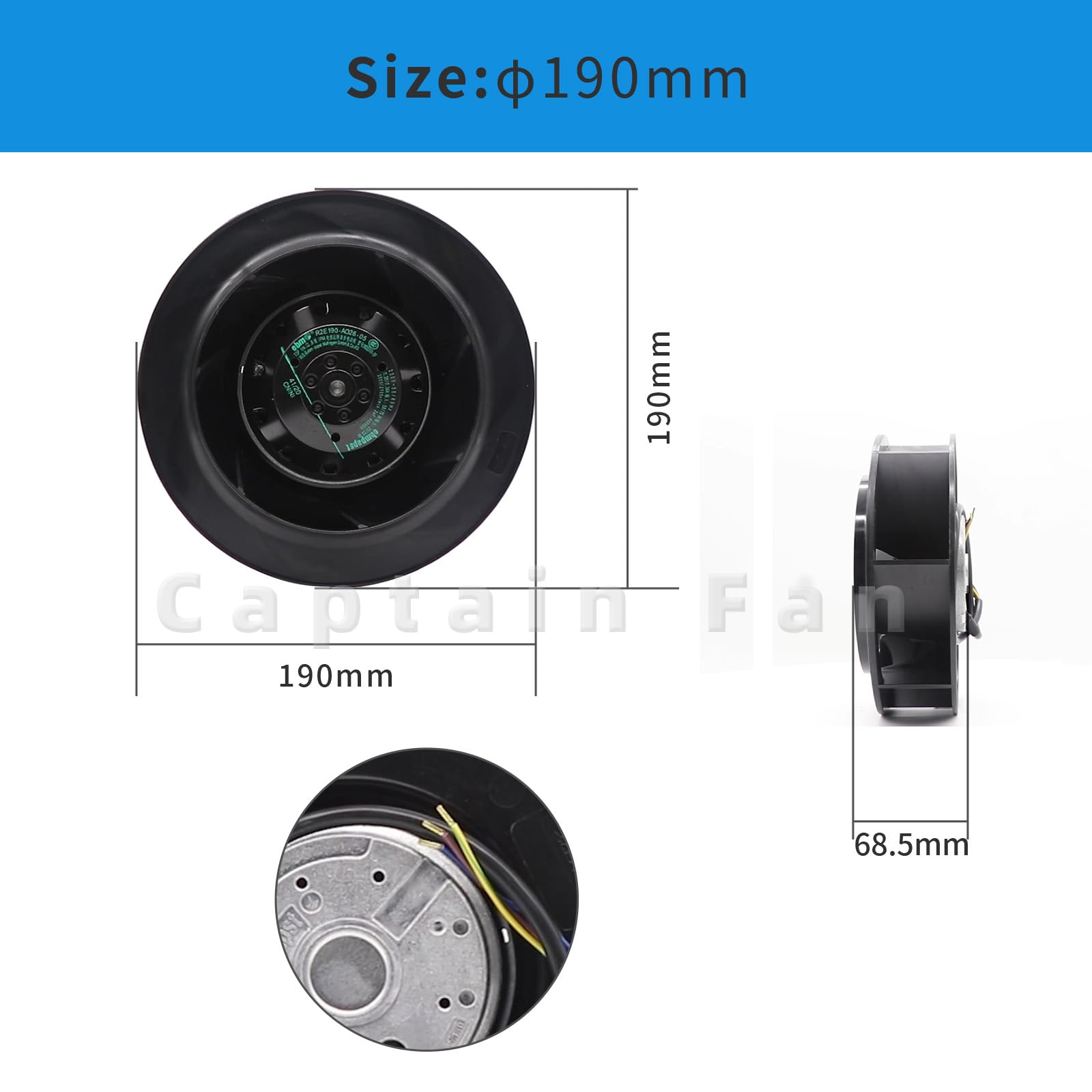 R2E190-AO26-05 Fan 0.26/0.34A 230VAC 58/75W Centrifugal Fan for Air Purifier