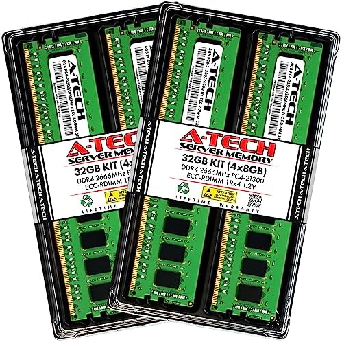 A-Tech 64GB Kit (2x32GB DDR4 2400MHz PC4-19200 ECC RDIMM 2Rx4 Dual Rank 1.2V ECC Registered DIMM 288-Pin Server & Workstation RAM Memory Upgrade Modules (A-Tech Enterprise Series