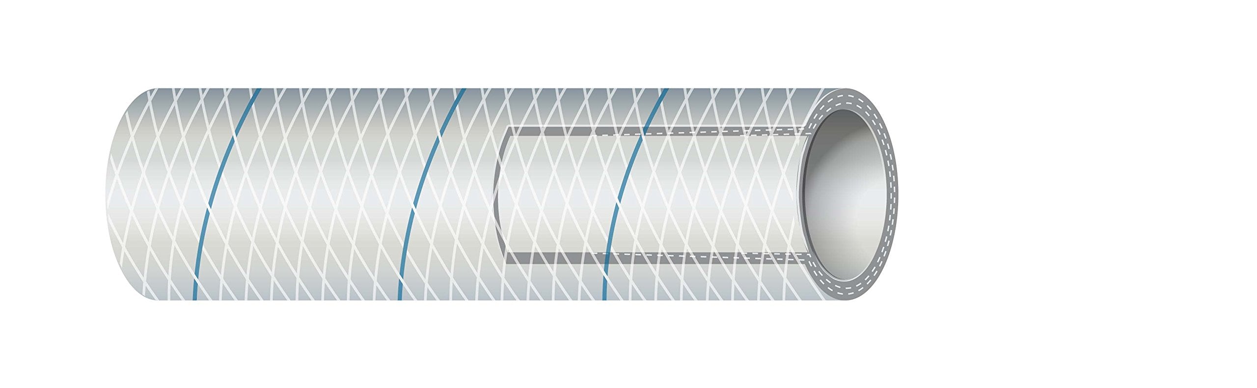 Shield 16-164-0585 Shields Marine Hose Clear Reinforced Series 164 PVC Tubing w/, Blue Tracer