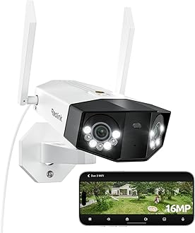REOLINK 16MP WiFi Security Camera Outdoor, 180° Ultra-Wide Angle, Duo 3 WiFi, 2.4/5GHz Wi-Fi 6, Smart Detection, Color Night Vision, Two-Way Talk, IP67, Up to 512GB Storage, Plug-in Power (12V/2A