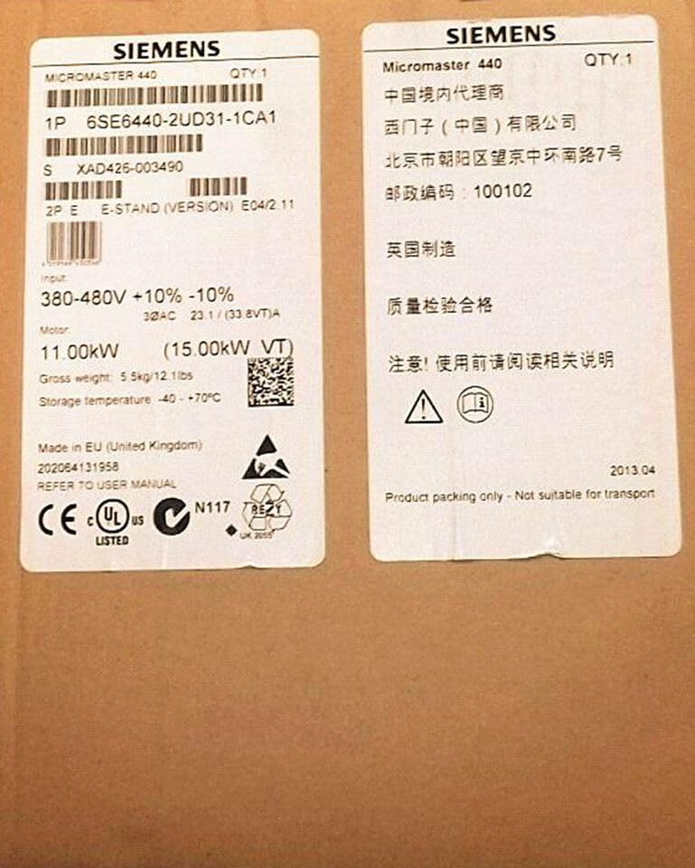 Fit for Siemens 6SE6440-2UD31-1CA1 MicroMaster 440 Constant Torque Power 3AC, Sealed