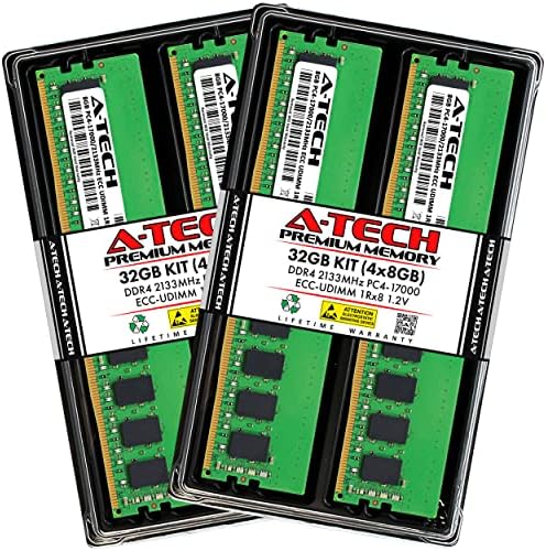 A-Tech Server 32GB Kit (2x16GB DDR4 2133MHz PC4-17000 ECC UDIMM 2Rx8 Dual Rank 1.2V ECC Unbuffered DIMM 288-Pin Server & Workstation RAM Memory Upgrade Modules (A-Tech Enterprise Series