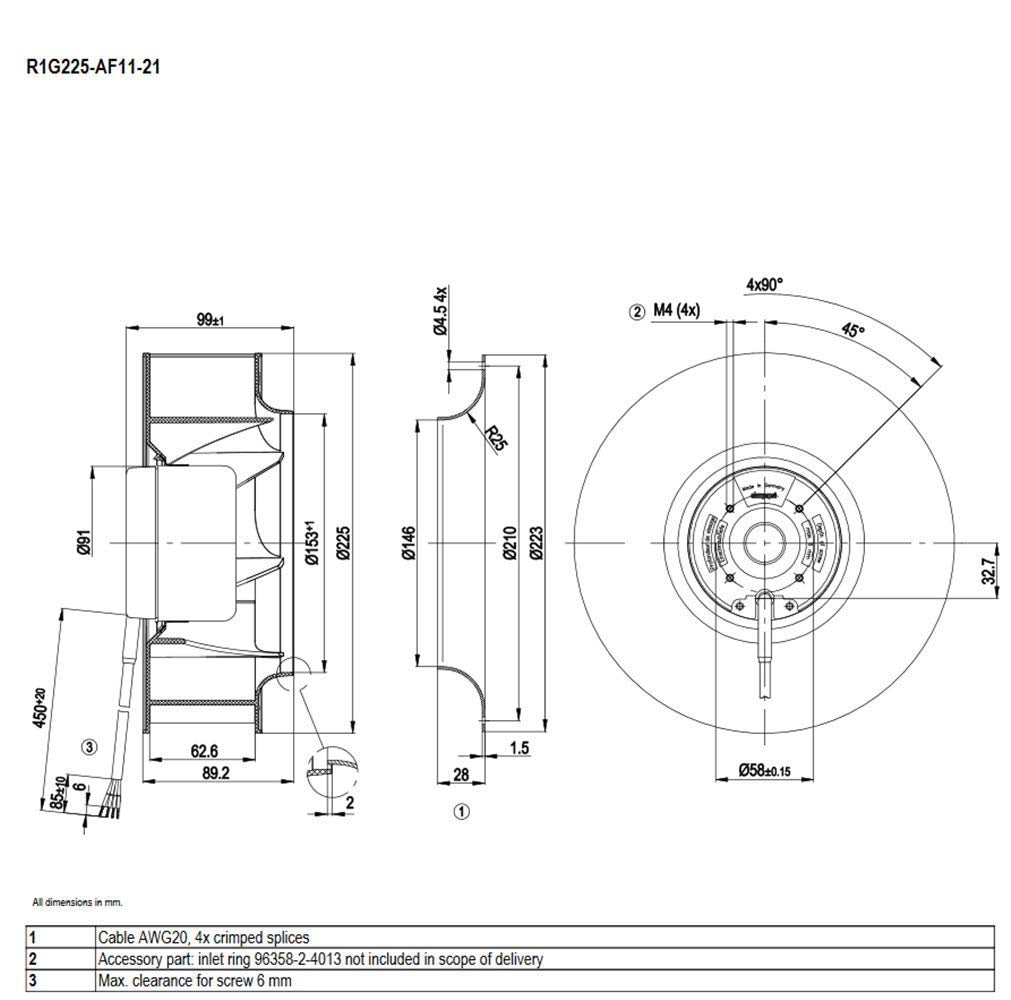 HRSTAR Original New R1G225-AF11-21 DC48V 2.2A M1G074-BF Turbo Centrifugal Fan Frequency Converter Cooling Fans