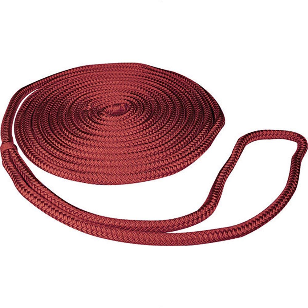 Seachoice Double-Braid Nylon Dock Line w/ Eye Splice, Pre-Shrunk, Heat Stabilized, 3/8 In. X 15 Ft., Red
