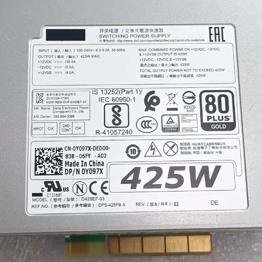 425W Power Supply Unit L425EF-00 T5820 T7820 D425EF-03 Y097X 3W8F7