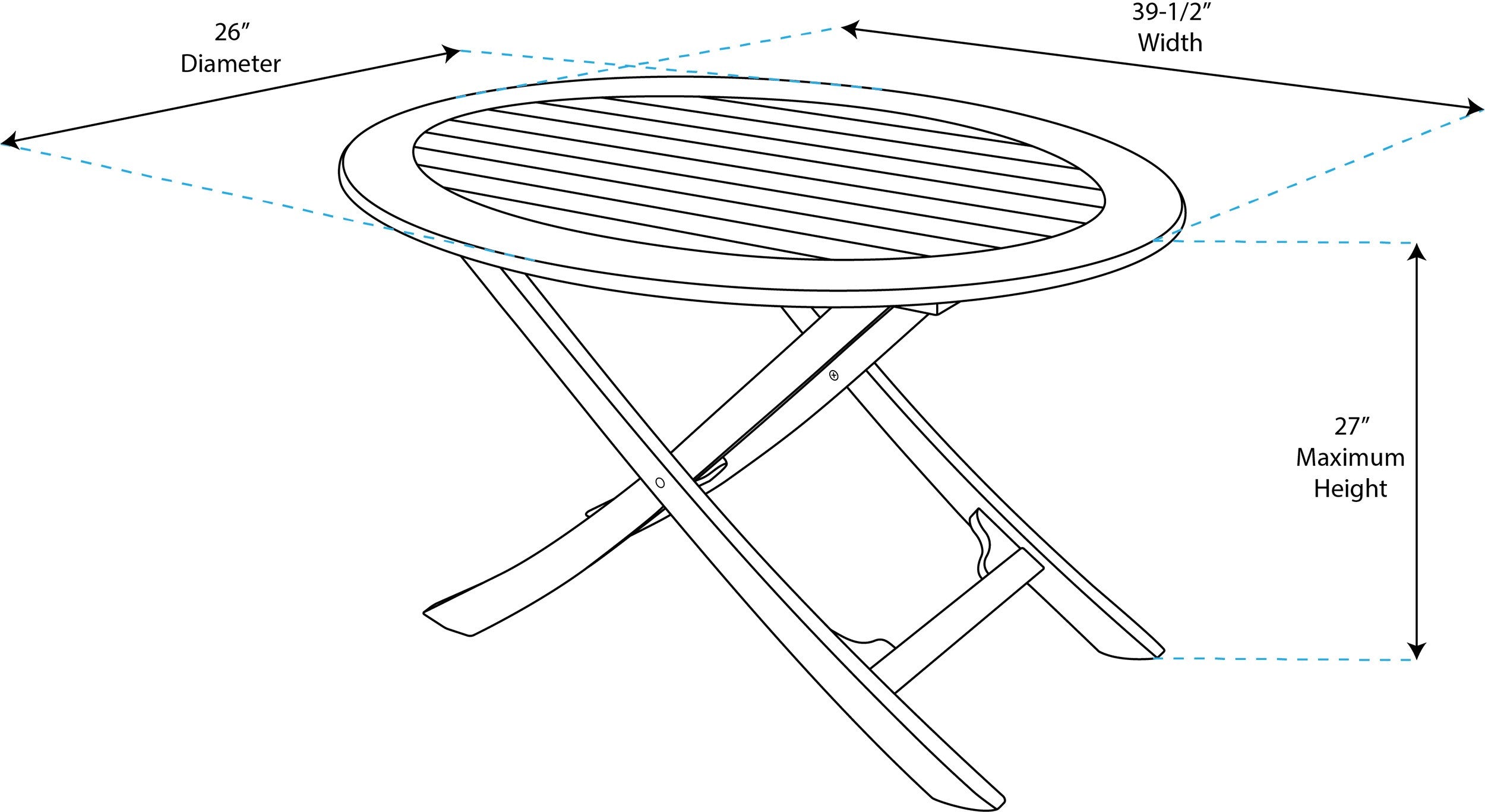 Whitecap 63037 Oval Slat Top Adjustable Table