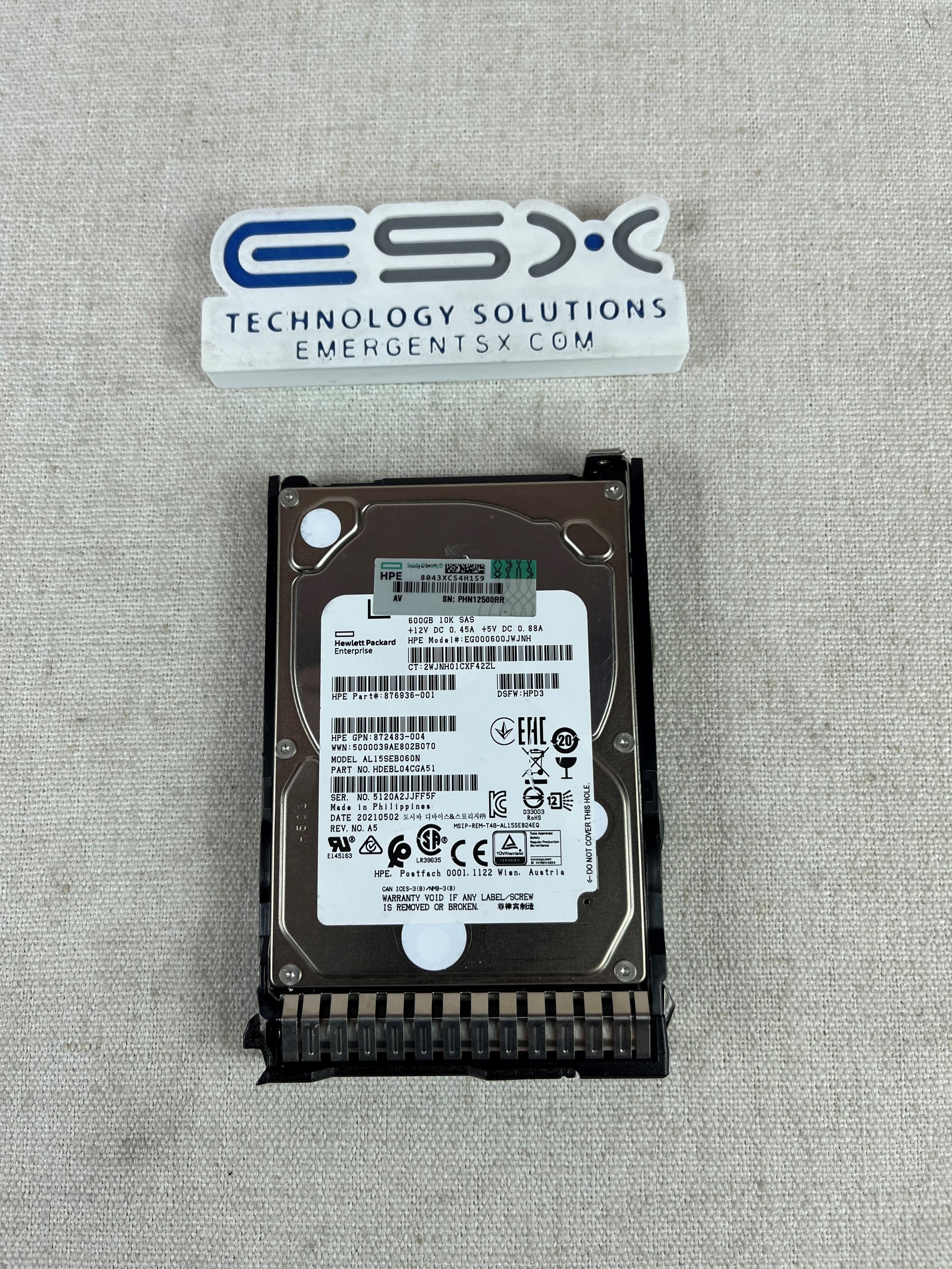 HPE 600GB SAS 12G 10K SFF SC DS HDD 872736-00, 872477-001