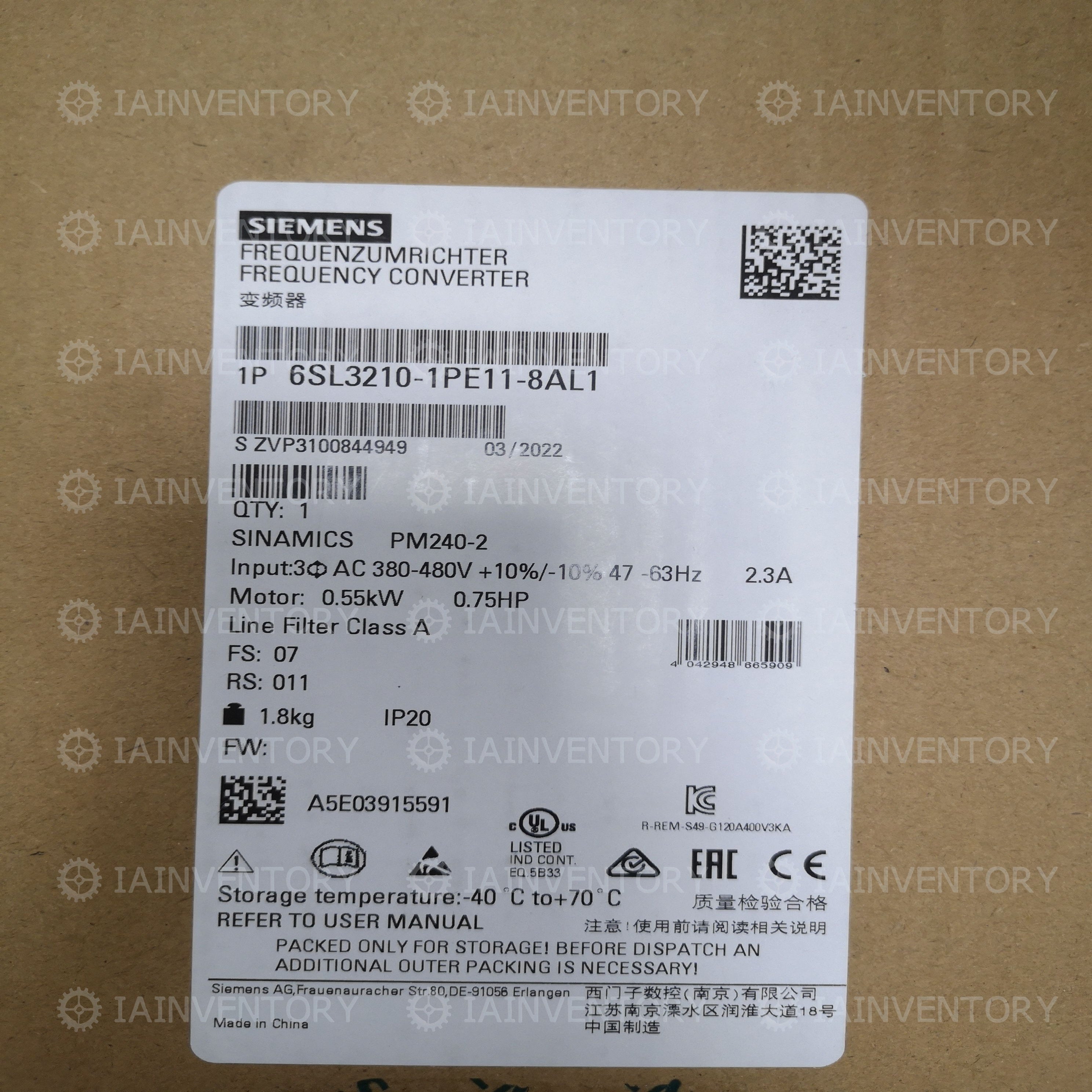 Siemens SINAMICS G120 6SL3210-1PE11-8AL1