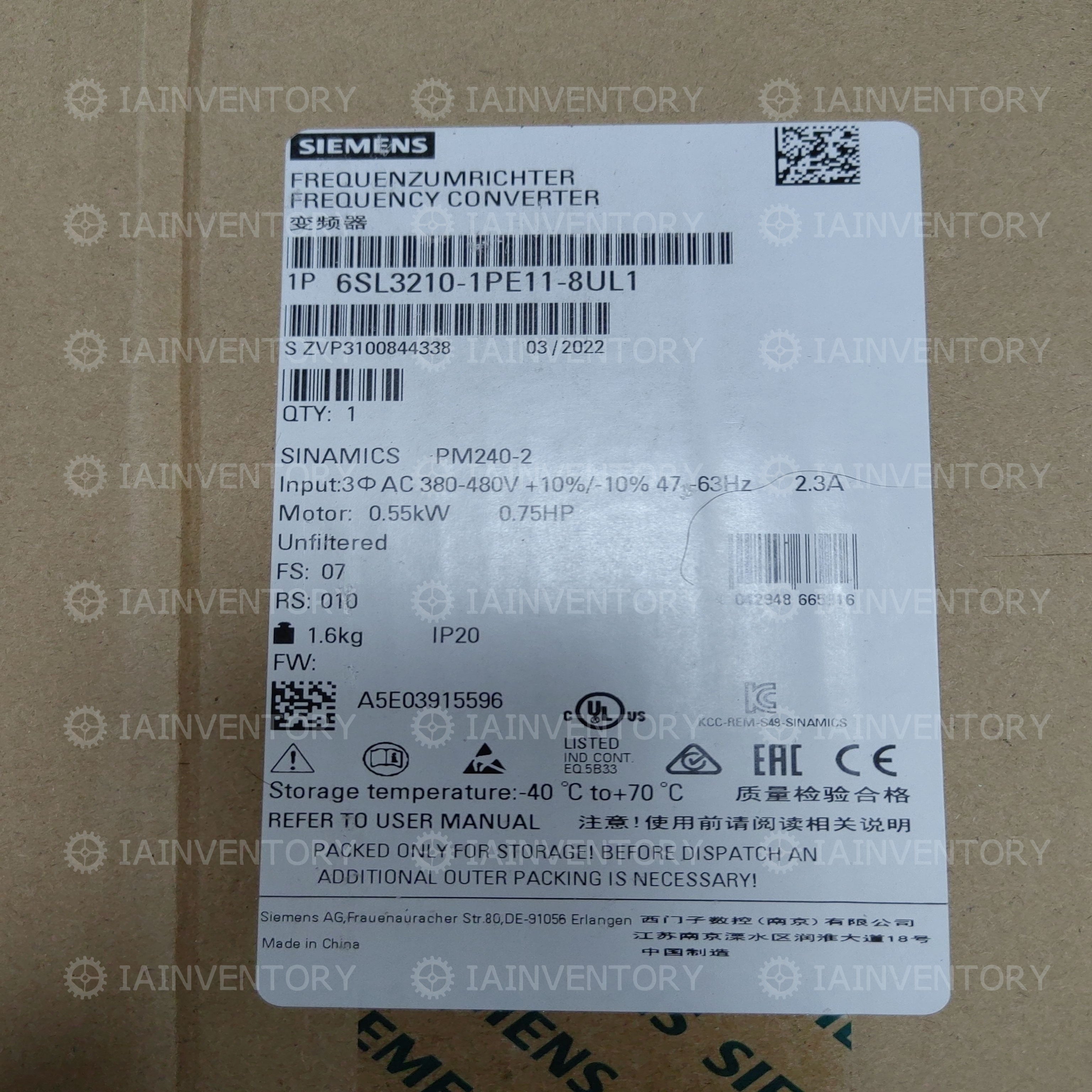 Siemens SINAMICS G120 6SL3210-1PE11-8UL1