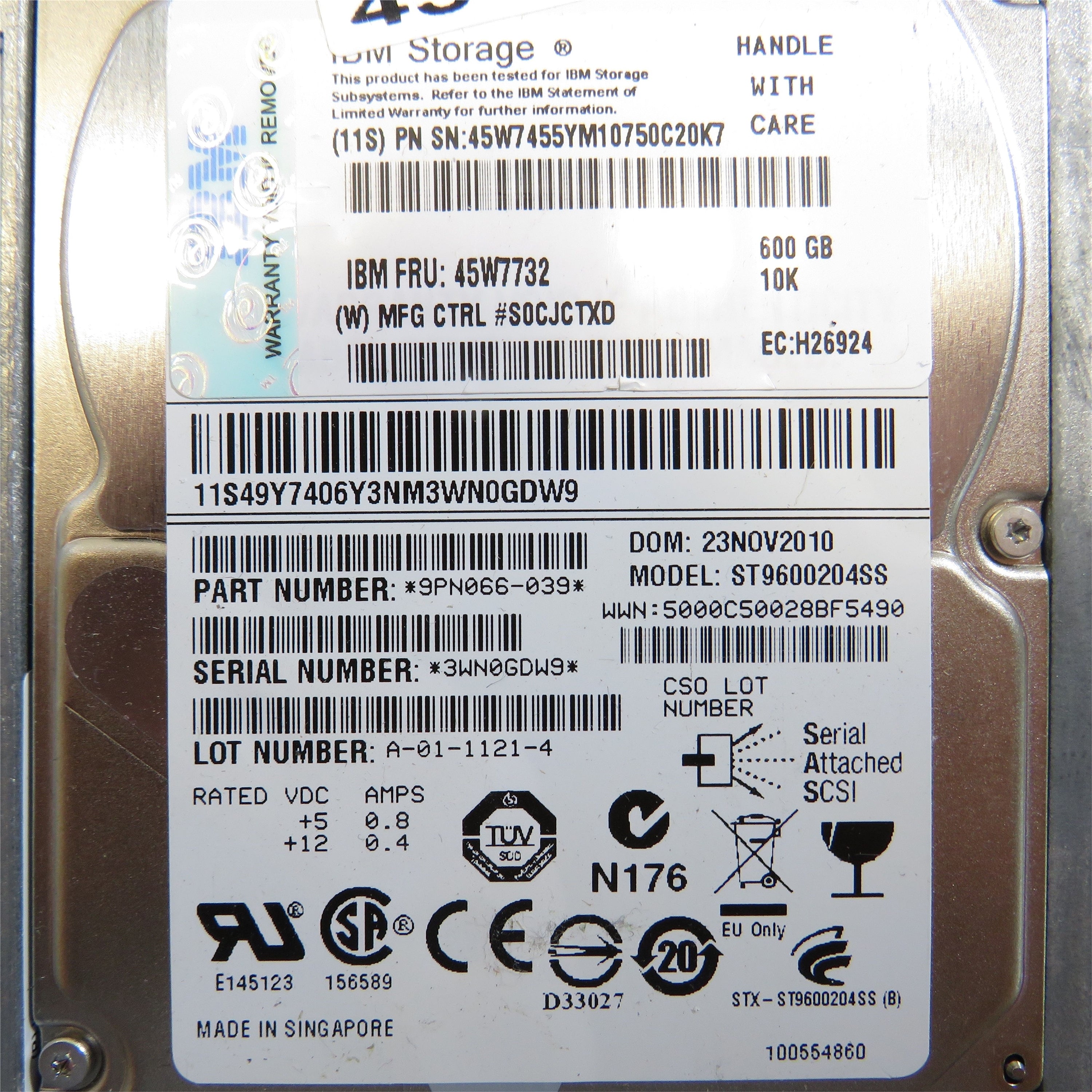 IBM 45W7732 600GB 10K RPM 2.5" SAS 6Gbps SFF HDD Hard Drive (Refurbished)