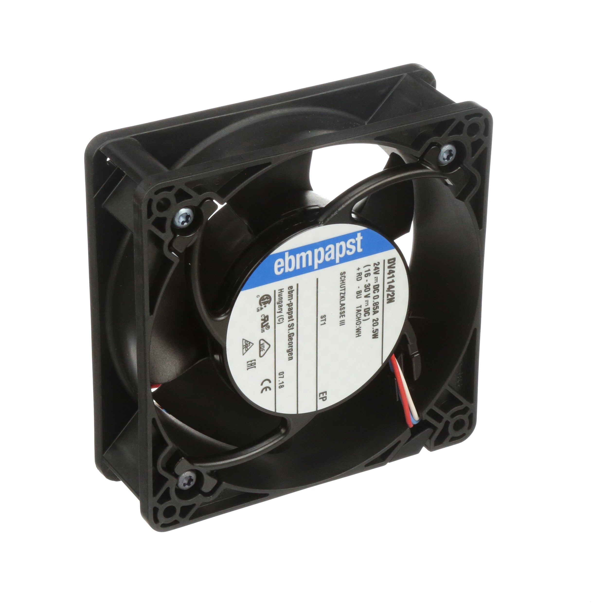 ebm-papst DV4114/2N DC Fan, 24V, 120x120x38mm, 161.9CFM, 21W, 60dBA, 6000RPM, Wire Leads