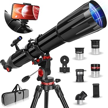 HETEKAN Telescope, Telescopes for Adults Astronomy, 80mm Aperture High Powered Refractor Telescope for Kids & Beginners, Magnification 180X, for Moon Observation with Phone Adapter & Carrying Bag
