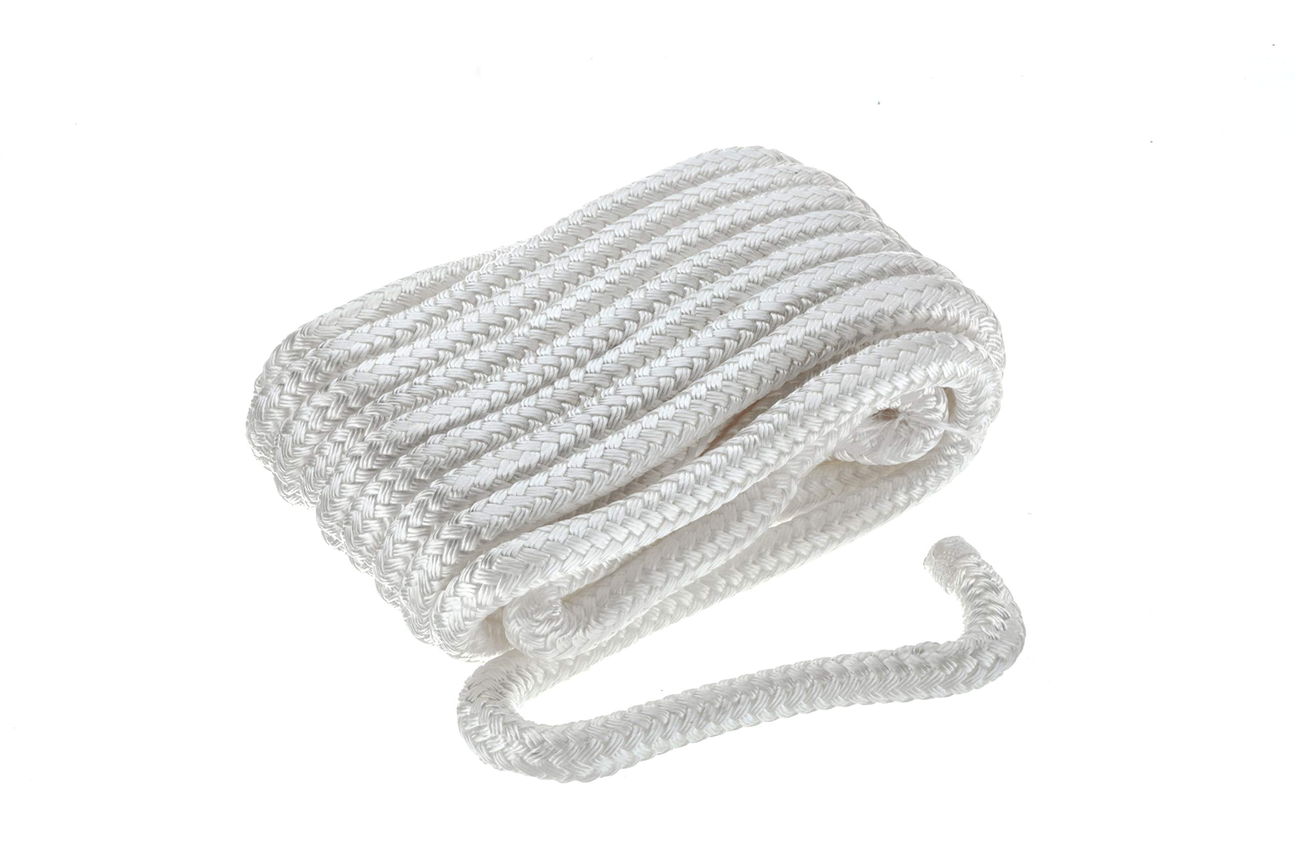Seachoice 46951 Double-Braid Nylon Dock Line w/ Eye Splice, Pre-Shrunk, Heat Stabilized, 5/8 In. X 30 Ft., White