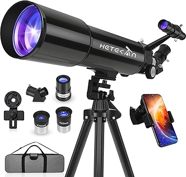 HETEKAN Telescope, Telescopes for Adults Astronomy, 80mm Aperture High Powered Refractor Telescope for Kids & Beginners, Magnification 180X, for Moon Observation with Phone Adapter & Carrying Bag