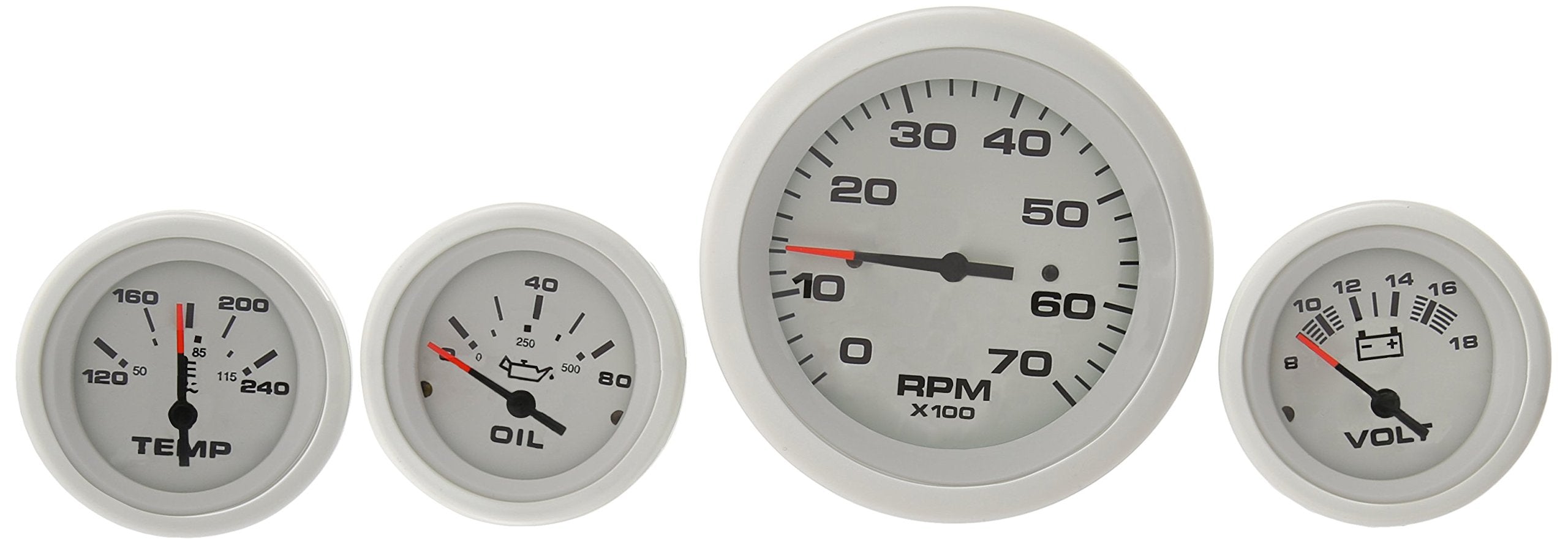Sierra 69724P Arctic Series Gauge Set, White Inboard 4 Set, Tach, Volt, Oil Pressure & Water Temp
