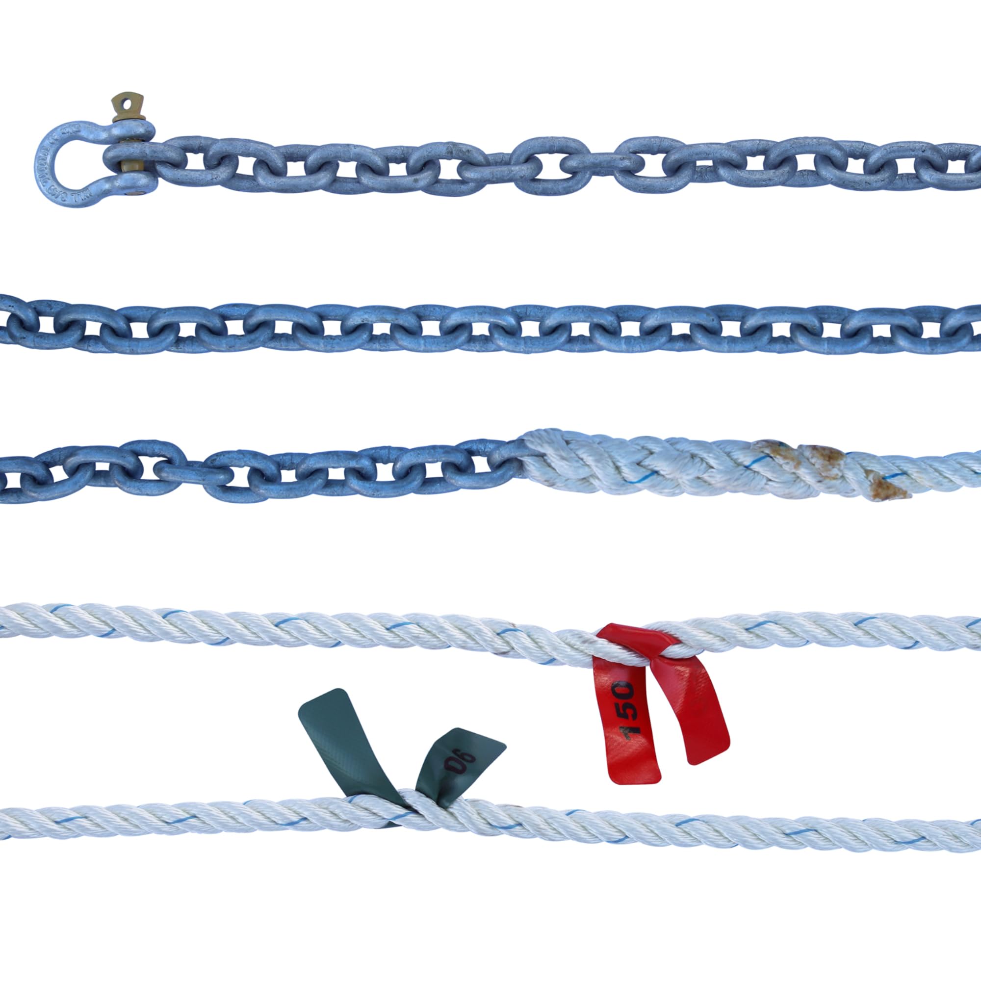 Titan Chain CAR3S91150H5115 Three Strand Anchor Rode, 9/16" x 150' Line, 5/16" x 15' Chain