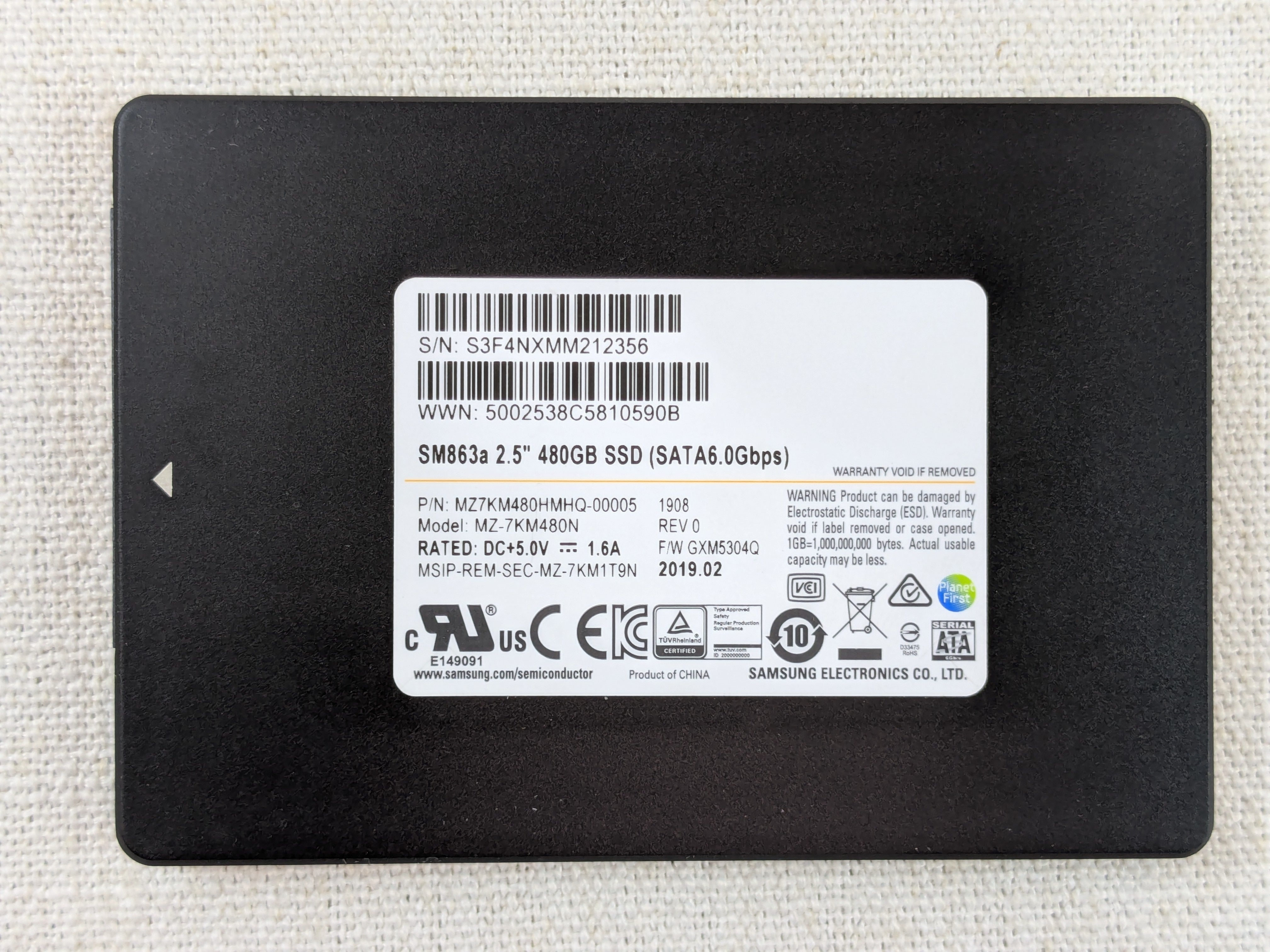 Samsung SM863a MZ7KM480HMHQ-00005 480GB 2.5” SATA Solid State Drive ( SSD )