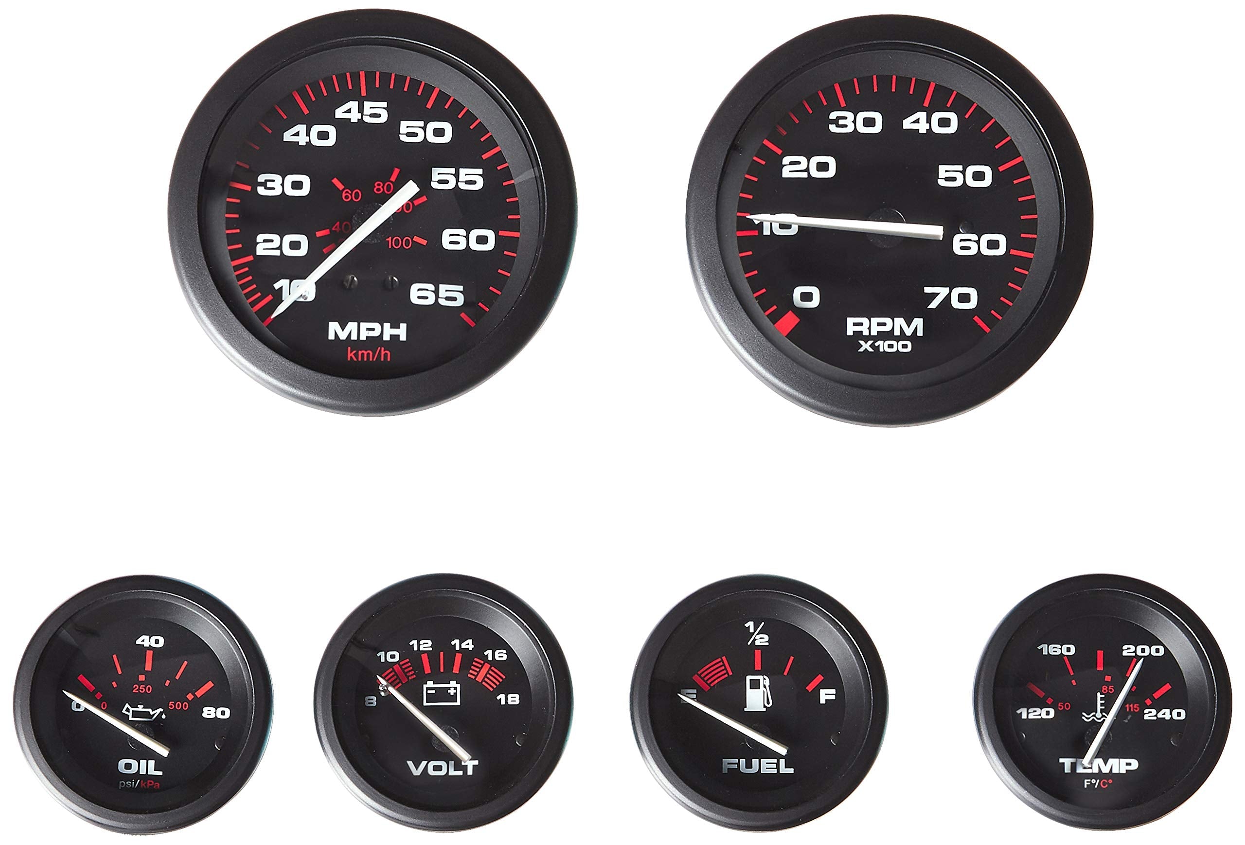 Sierra 68363P Amega Signature Series 6-Gauge Set, For Inboard/Sterndrive, Tach/Speedo/Volt/Fuel/Temp/Oil