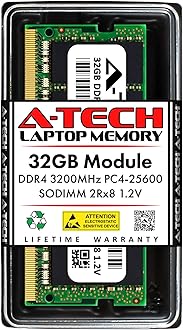 A-Tech 32GB DDR4 3200 MHz SODIMM PC4-25600 (PC4-3200AA CL22 2Rx8 Non-ECC Laptop RAM Memory Module