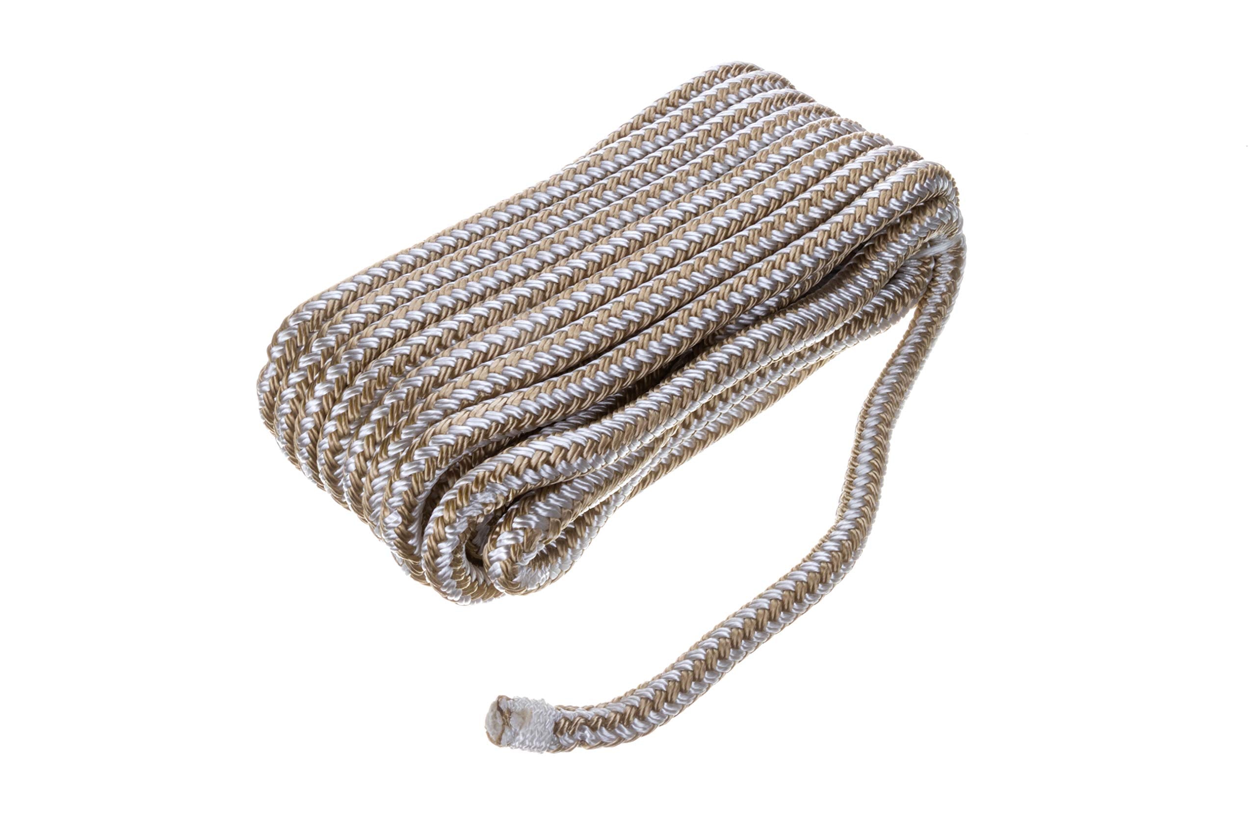Seachoice Double-Braid Nylon Dock Line w/ Eye Splice, Pre-Shrunk, Heat Stabilized, 3/8 In. X 20 Ft., Gold White