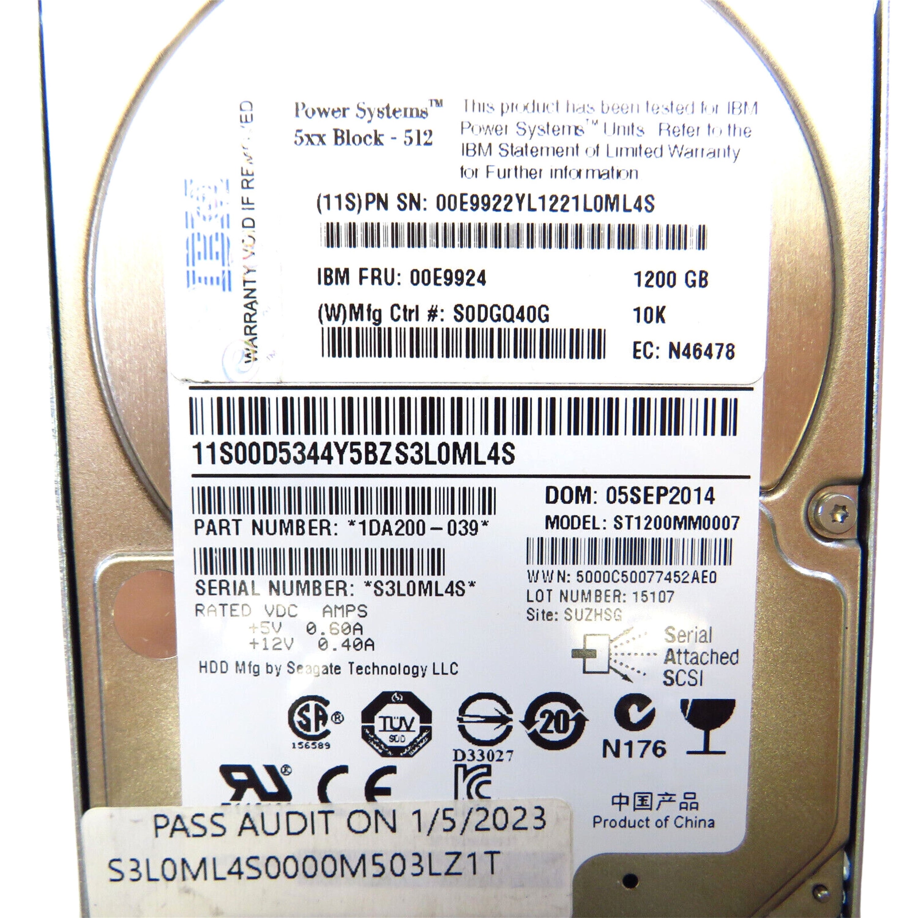 IBM 00E9924 2.5" 1.2TB 10000RPM SAS 6Gb/s Hard Disk Drive (HDD), Silver (Refurbished)